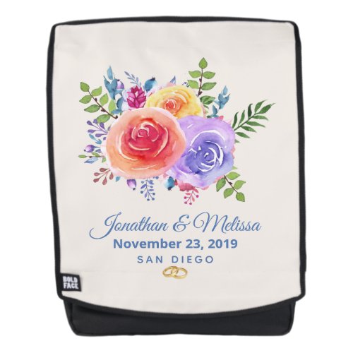 Colorful Roses Watercolor Floral Wedding Backpack
