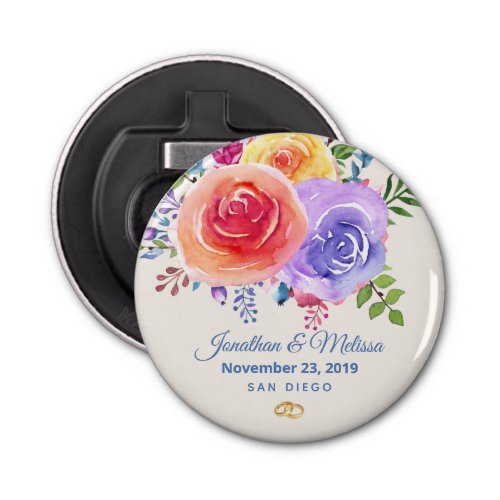 Colorful Roses Watercolor Floral Wedding Bottle Opener