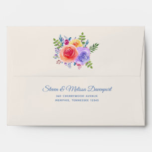 Colorful Roses Watercolor Floral Wedding Envelope