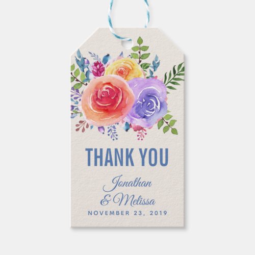 Colorful Roses Watercolor Floral Wedding Favor Gift Tags