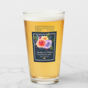 Colorful Roses Watercolor Floral Wedding Glass
