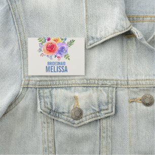 Colorful Roses Watercolor Floral Wedding Name Tag