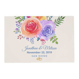 Colorful Roses Watercolor Floral Wedding Placemat