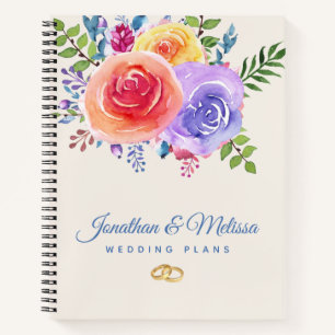 Colorful Roses Watercolor Floral Wedding Plans Notebook