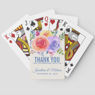 Colorful Roses Watercolor Floral Wedding Poker Cards