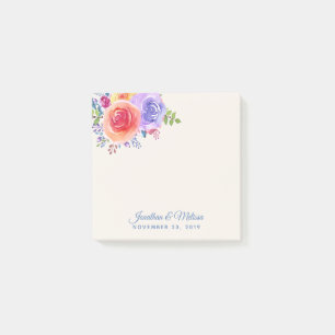 Colorful Roses Watercolor Floral Wedding Post-it Notes