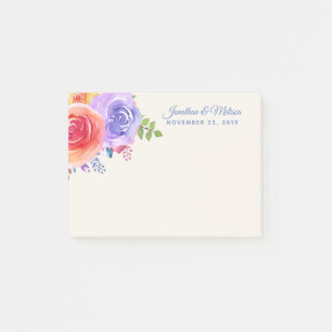 Colorful Roses Watercolor Floral Wedding Post-it Notes