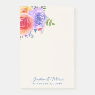 Colorful Roses Watercolor Floral Wedding Post-it Notes