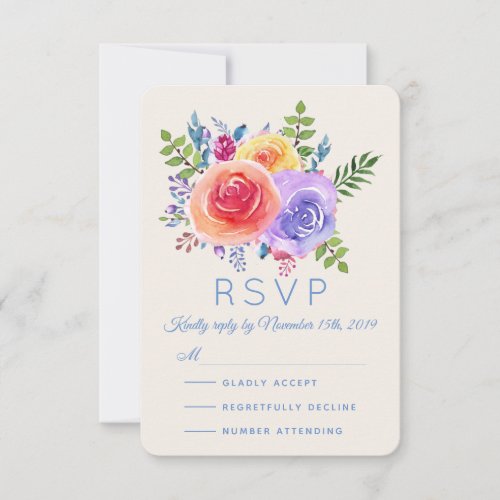 Colorful Roses Watercolor Floral Wedding RSVP