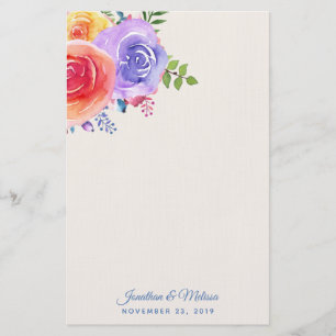 Colorful Roses Watercolor Floral Wedding Stationery