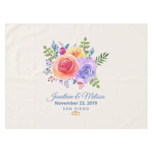 Colorful Roses Watercolor Floral Wedding Tablecloth