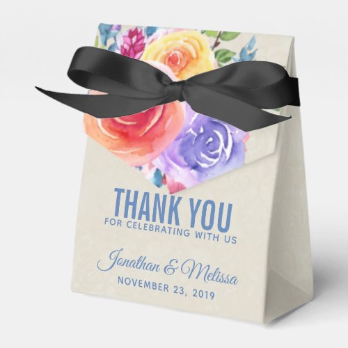 Colorful Roses Watercolor Floral Wedding Thank You Favor Boxes