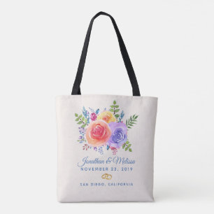 Colorful Roses Watercolor Floral Wedding Tote Bag