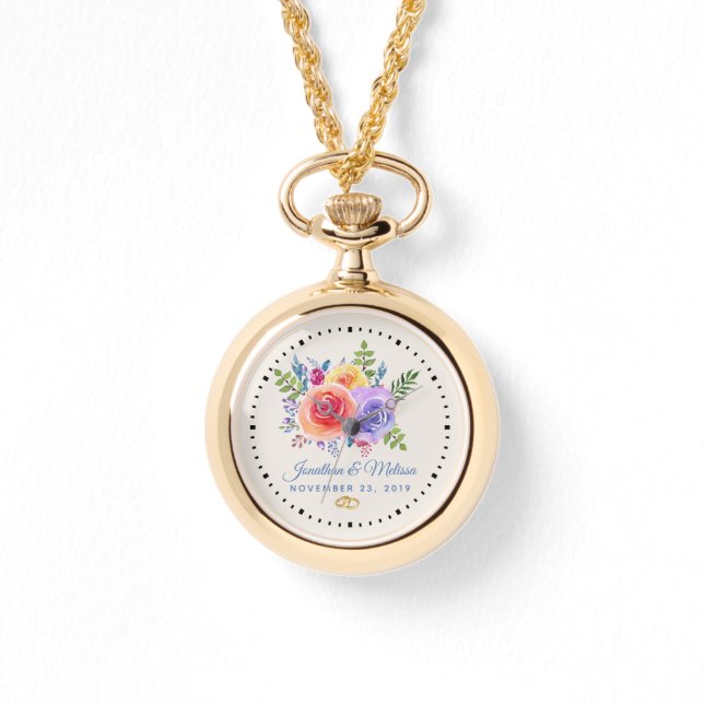 Colorful Roses Watercolor Floral Wedding Watch (Front)