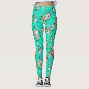 Colorful Roses White Polka Dots Leggings