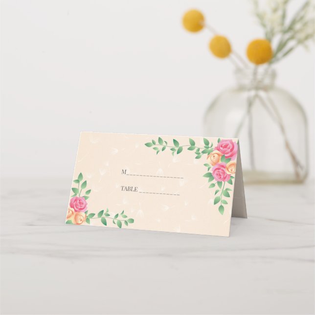 Colorful Roses Wreath Place Card (Front)