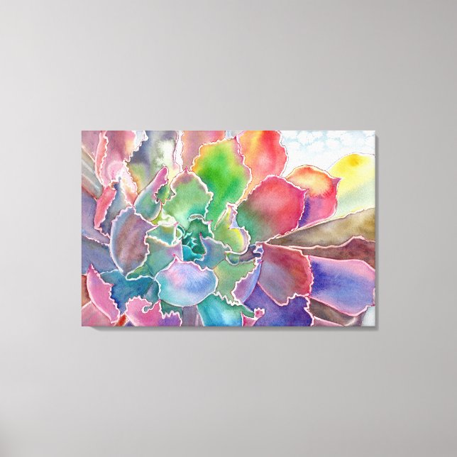Colorful rosette succulent canvas print (Front)