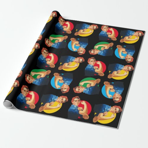 Colorful ROSIE RIVETER Print Wrapping Paper
