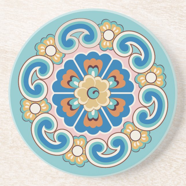 Colorful Rosset with Ruyi cloud pattern Coaster (Front)