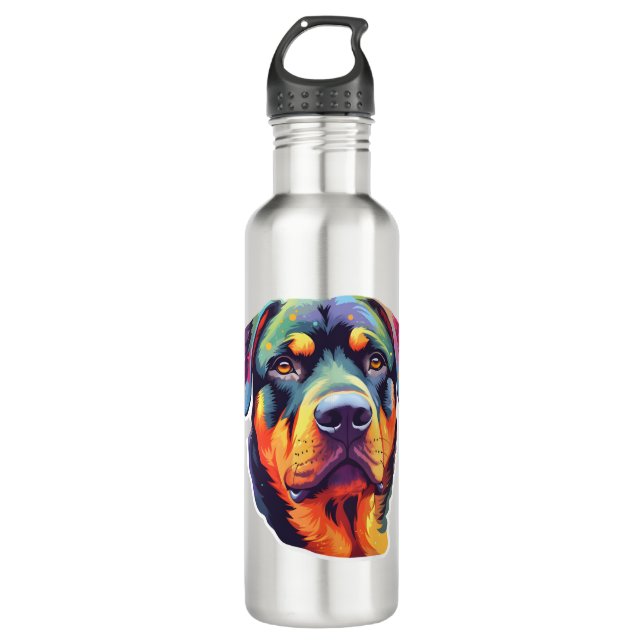 Colorful Rottweiler Head  Stainless Steel Water Bottle (Front)
