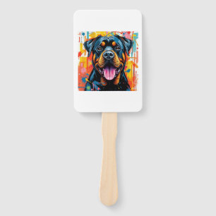 Colorful Rottweiler Pop Art � Vibrant Splash Style Hand Fan