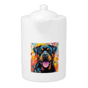 Colorful Rottweiler Pop Art � Vibrant Splash Style Teapot