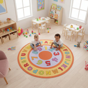 Colorful Round Alphabet Rug - 5x5 Area