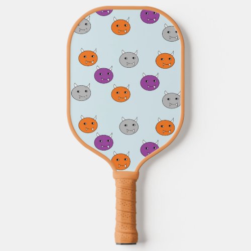 Colorful round face monsters pickleball paddle