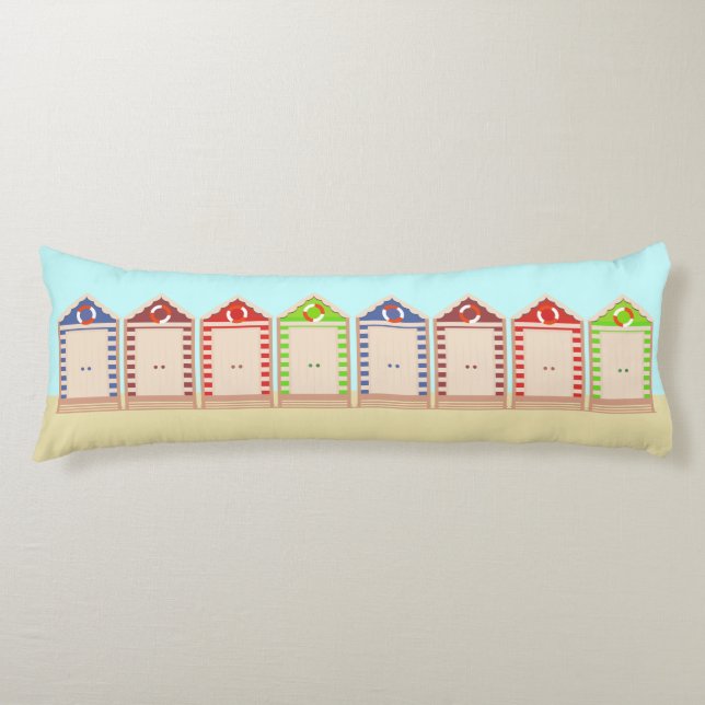 Colorful Row of Beach Huts Summer Body Pillow (Front)