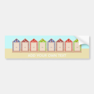 Colorful Row of Beach Huts Summer Custom Text Bumper Sticker