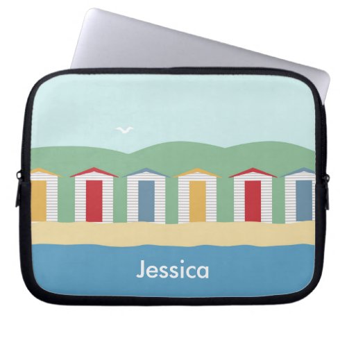 Colorful Row of Beach Huts Summer Personalized Laptop Sleeve