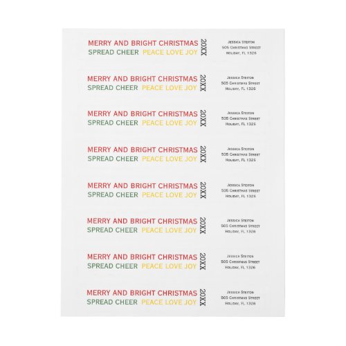 Colorful row of Christmas wishes minimal Wrap Around Label