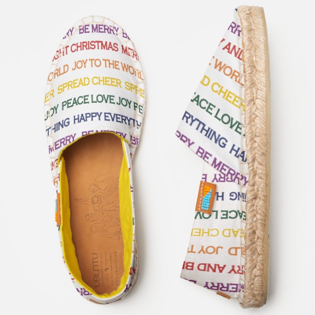 Colorful rows of Christmas wishes holiday Espadrilles (Side)