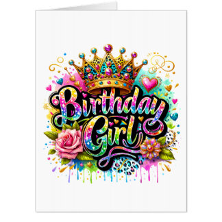 Colorful Royal Birthday Girl Card