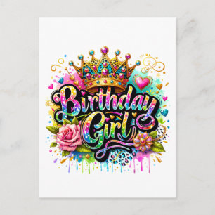 Colorful Royal Birthday Girl Holiday Postcard
