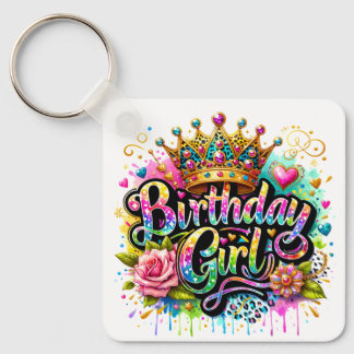Colorful Royal Birthday Girl Keychain