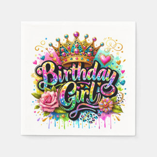 Colorful Royal Birthday Girl Napkins