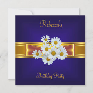 Colorful Royal Blue White Flower Yellow Gold Bow Invitation