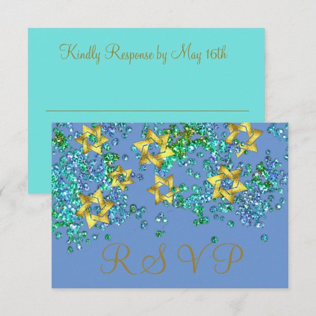 Colorful RSVP Gold Star Glittery Confetti Card (Front/Back)
