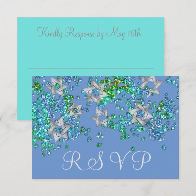 Colorful RSVP Silver Star Glittery Confetti Card (Front/Back)