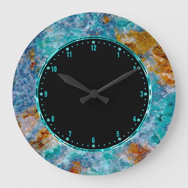 Colorful Ruff Marble Stone Print Large Clock (Front)