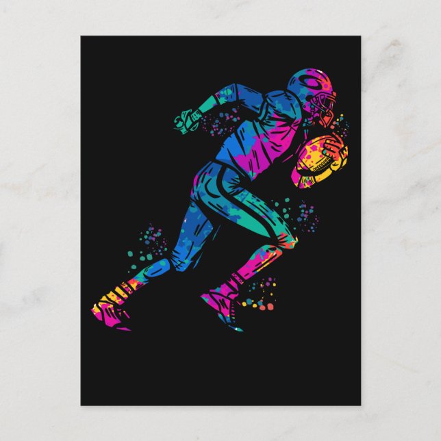 Colorful Running American Football Player Postcard (Front)