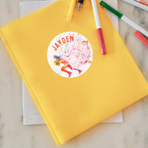 Colorful Running Football Player Art Custom Name Classic Round Sticker