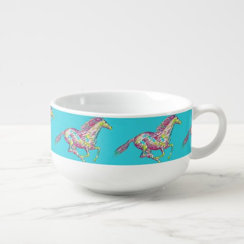 Colorful Running Horse Art Soup Bowl Mug
