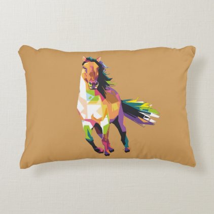 Colorful Running Horse Stallion Equestrian Accent Pillow