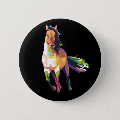 Colorful Running Horse Stallion Equestrian Button