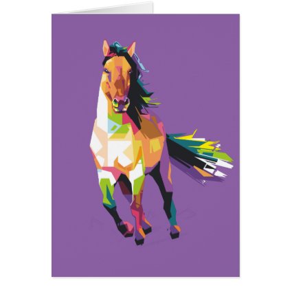 Colorful Running Horse Stallion Equestrian Card