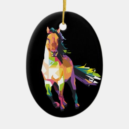 Colorful Running Horse Stallion Equestrian Ceramic Ornament