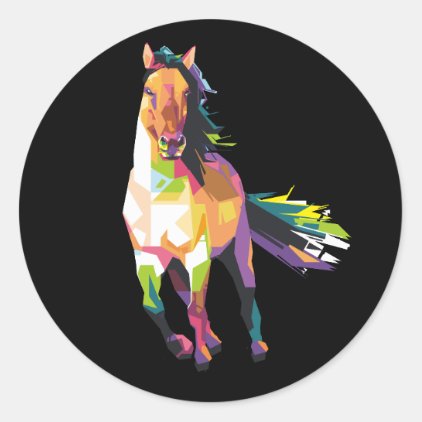 Colorful Running Horse Stallion Equestrian Classic Round Sticker