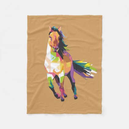 Colorful Running Horse Stallion Equestrian Fleece Blanket